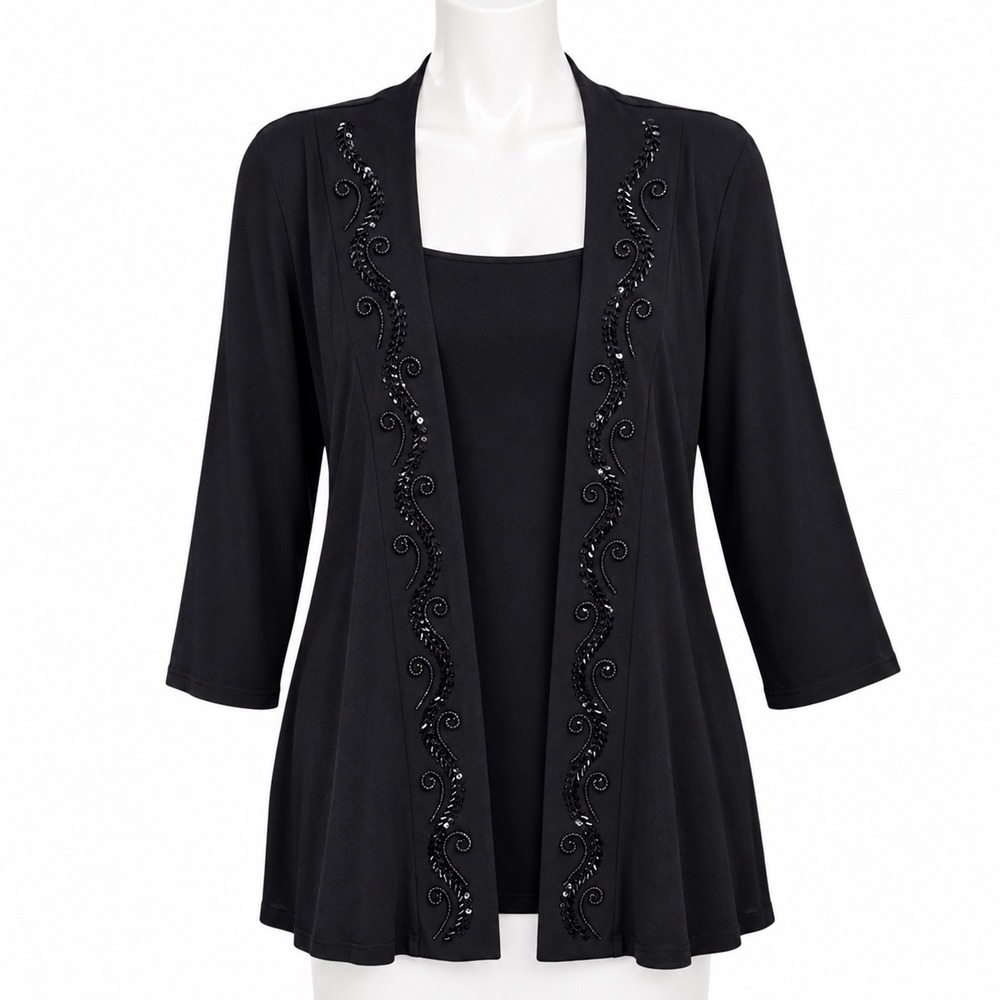 Drapers & Damons Beaded Soutache Open Front Jacket Black Size Large Career Party